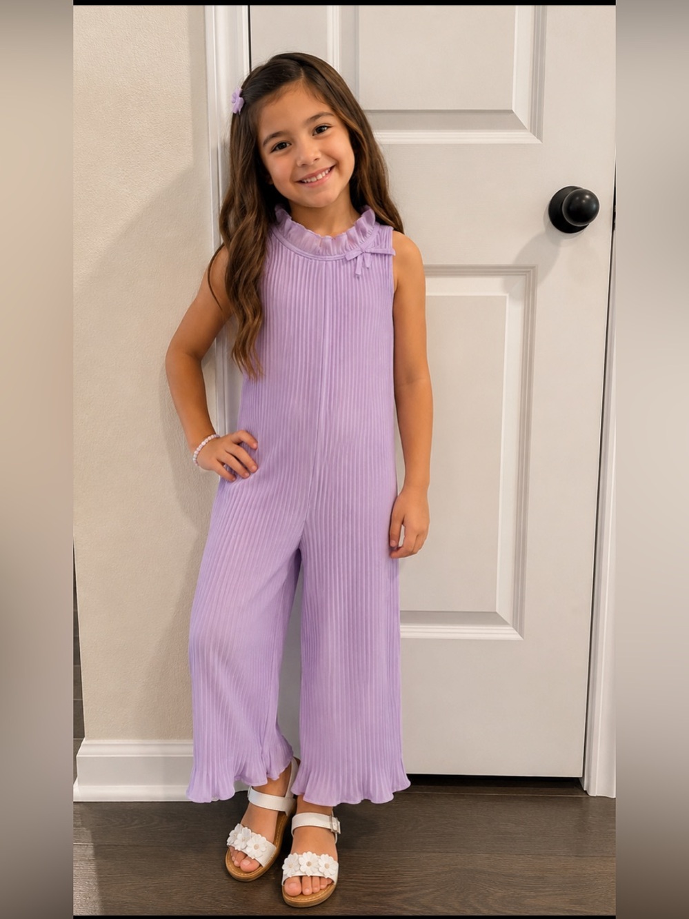 Janie and Jack Lavender Ribbed Wide-Leg Girls Jumpsuit